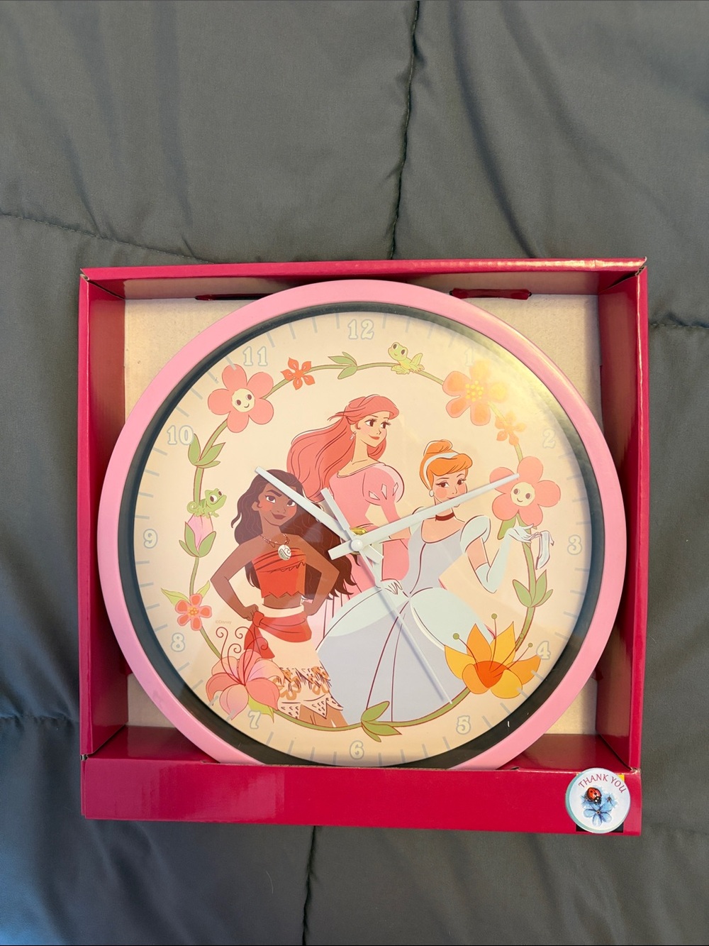 Disney Pink Princess Wall Clock with Floral Accents